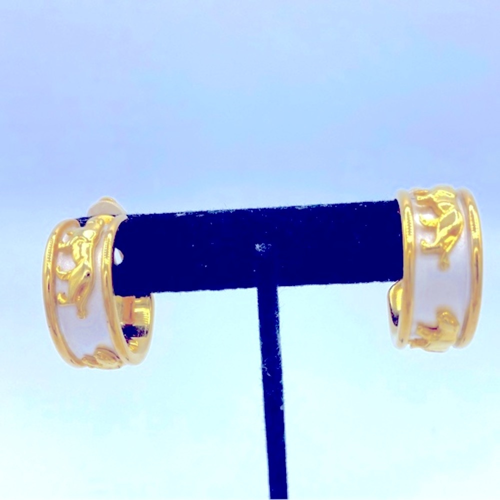 Vintage ClipOn Gold And Silver Tone Hoop Earrings With A Jungle Cat Design